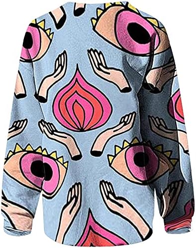 חולצות לנשים אסתטי מופשט אמנות חידוש מודפס סוודר חולצות מקרית רופף קומפי חולצות חולצה