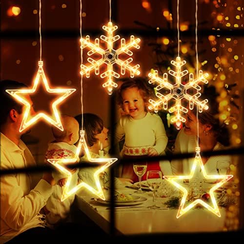 טואנס 5 חתיכות חג המולד חלון אורות קישוטי חג המולד מואר סימן חם לבן סוללה מופעל רקע צללית מחרוזת אורות עם יניקה כוס וו עבור חיצוני מקורה