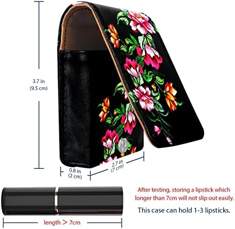 שפתון מקרה טרופי שחור פרחוני פרח מיני שפתון מחזיק ארגונית תיק עם מראה עבור ארנק נסיעות קוסמטי פאוץ
