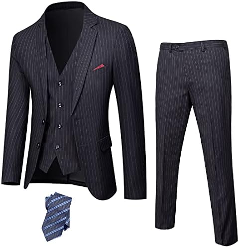 התאמה דקה לגברים 2 כפתור 3 חליפת חתיכה להגדיר, מכנסיים אפוד מעיל בלייזר מוצק & מגבר; עניבה