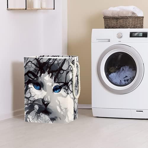 דייה עמיד למים סלי כביסה גבוה חסון מתקפל חתול עץ יצירות אמנות מיסטי פנטזיה הדפסת סל למבוגרים ילדים בני נוער בנות בחדרי שינה אמבטיה