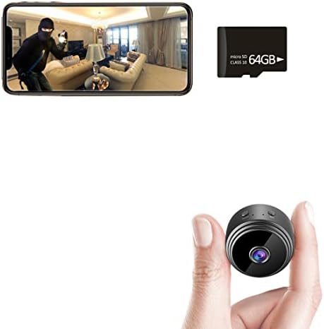 מצלמות נסתרות של AREBI 64GB לאבטחה ביתית, 1080p HD Mini Spy Camera Wi-Fi Wireless, מצלמת מטפלת קטנה מקורה עם נוף מרחוק, איתור תנועה, ראיית