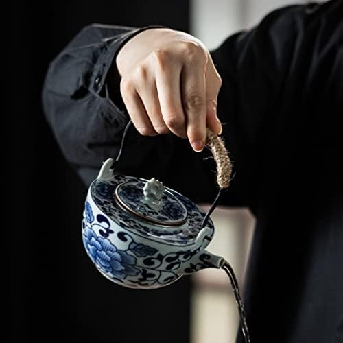 CABILOCK תנור נייד סט תה יפני סט קרמיקה סיר תה קרמיקה עם פורח פורח עלים רופפים קומקום סגנון סיני בסגנון כחול לבן חרסינה קומקום לבית חרסינה