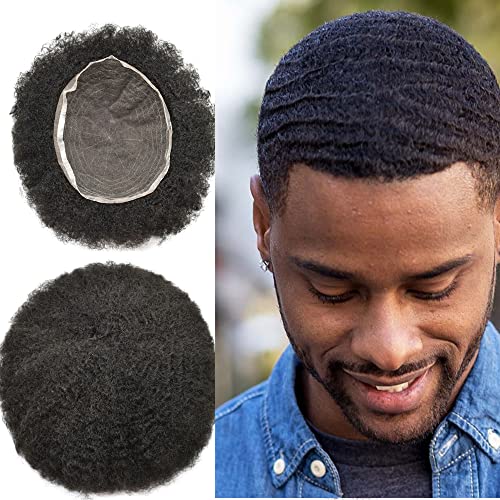 אפרו מתולתל פאה אפריקאית אמריקאית פאה 10 על 8 כל החלפת פאה תחרה שקופה קינקי מתולתל שיער אדם מערכת לגברים שחורים ברזילאי רמי שיער יחידה