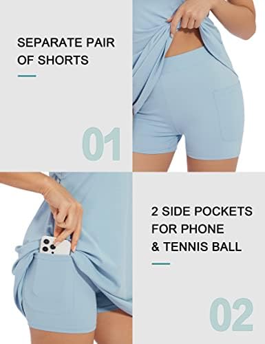 שמלות טניס לנשים, שמלת אימון טניס ללא גב עם מכנסיים קצרים וחזייה מובנית לשמלת גולף טניס אתלטית