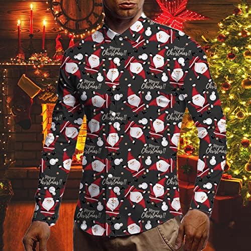 חולצות חג מולד XXBR לגברים, חג המולד מצחיק סנטה קלאוס שלג איש הדפס כפתור כפתור צווארון צווארון עסקים מזדמנים