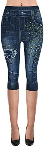 ג'ינס קלאסי של נשים קפרי חותלות מושכות על מכנסי יוגה בקרת בטן אימון קפרי ג'ין