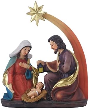 לסנפנטס פסל משפחתי קדוש ילידת חג המולד קבעו את ישו מרי ג'וזף פסלון דתי עם בית לחם כוכב בית קישוט לקישוט שרף מתנה.