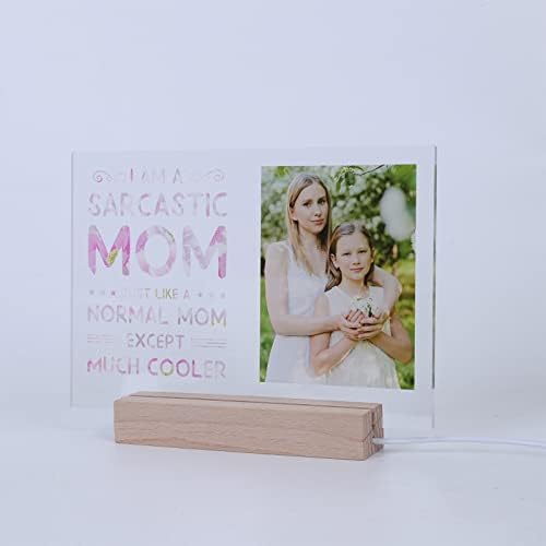 פלאק אקרילי מותאם אישית לוח LED LED LIGHT, צילום מותאם אישית וטקסט למתנות ליום האם, מתנת יום הולדת לאמא
