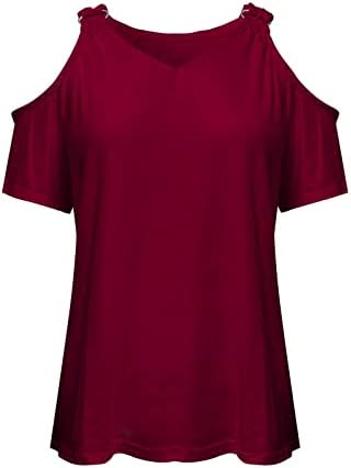UIKMNH נשים חולצה רחבה סולידית כתף קרה שרוול קצר חולצות חולצות חולצות קיץ