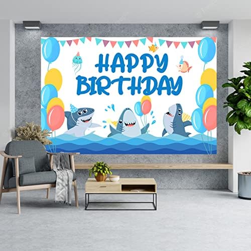 קישוטים למסיבות כריש יום הולדת שמח באנר כריש אספקת מסיבות ציוד כריש דגים בעלי חיים נושא תחת עיצוב הים לבנים מקלחת תינוקות קישוטים למסיבת