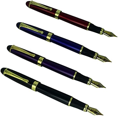 4 יח 'ג'ינהאו X450 מזרקה סט עט, 4 צבעים, ציפורן בינונית עם ממיר דיו, לקצץ כסף, מארז עט