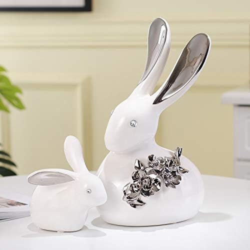 Zamtac Creative White Silver Ceramic Rabbit Arabbit Decor Crafts Craft