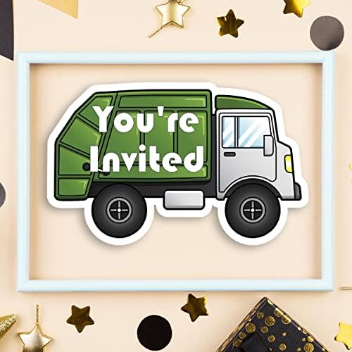 משאית זבל מסיבת יום הולדת למסיבת זבל ירוק בצורת מלאה הזמנות למקלחת לתינוק או מסיבת יום הולדת הזמנה כרטיסים עם מעטפות