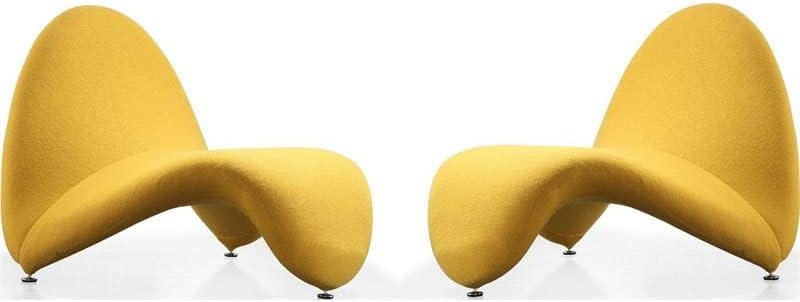 מנהטן נוחות מומא אמצע המאה מודרני צמר תערובת סלון עקומת מבטא כיסא עם 3 רגליים בסיס, 32.3, סט של 2, צהוב