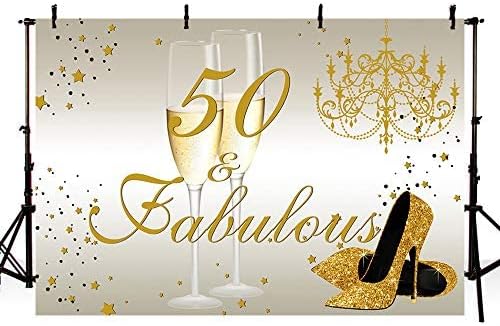 מהופונד שמח מסיבת יום הולדת 50 לנשים קישוט רקע זהב עקבים גבוהים ושמפניה נהדר יום הולדת 50 צילום רקע סטודיו אבזרי באנר ויניל 8 על 6 רגל