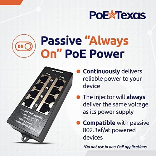 Poe Texas 4 Port Poe מזרק - Gigabit Passive Power Over Ethernet ו- Poe Texas UL/CE/FCC אספקת חשמל DC מוסמכת