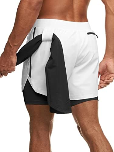 Aiihoo Mens 2 ב 1 ריצה של אימון אתלטי מכנסיים קצרים מהיר גזעי שחייה יבש עם כיסי רוכסן של אניה ולולאת מגבות