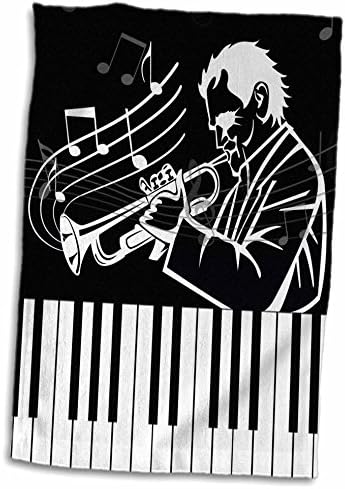 3drose jazz מוזיקאי מנגן קרן עם תווים ומפתחות פסנתר - מגבות