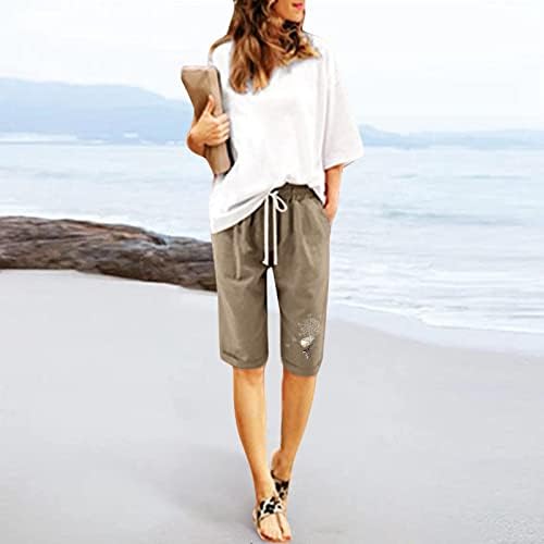 מכנסיים קצרים ברמודה לנשים באורך הברך בקיץ מזדמן מכנסיים קצרים במותניים במותניים עם כיסים מכנסיים קצרים של חוף טרקלין נוח