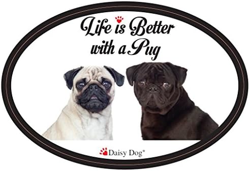 החיים טובים יותר עם PUG - CAR/AUTO DOG ANGENT - מגנט מקרר כלבים - 6 x 4