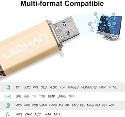 Leizhan Type-C כונן הבזק USB 256GB, USB C מקל צילום עבור Huawei P20, Samsung Galaxy S10, S9, Note 9, S8, S8 Plus, עם מתאם USB OTG Micro