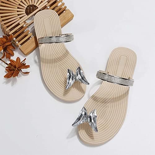 סנדלי חוף לנשים כפכפי קיץ מסוגננים אופנה אופנה ריינסטון פרפר נעלי בית שטוחות נעל סנדלים