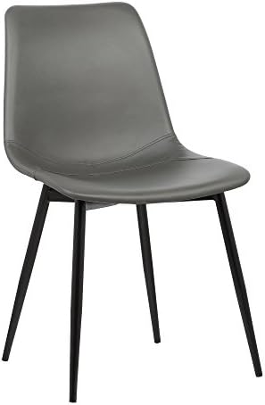 ארמן סלון מונטה עכשווי אוכל כיסא ב פו עור עם שחור אבקה מצופה מתכת רגליים, גובה, אפור