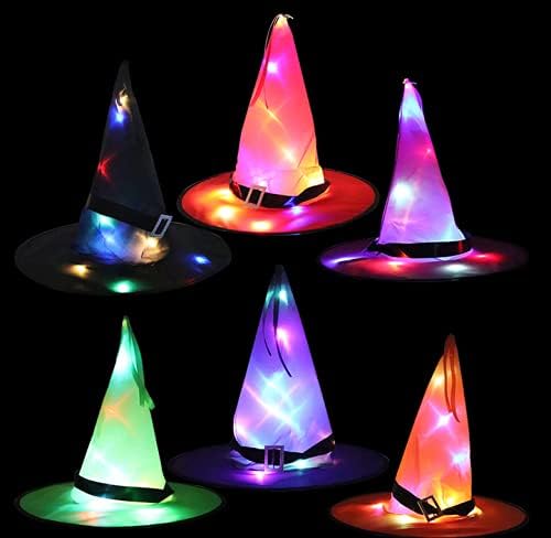 קישוטים ליל כל הקדושים של קקטמרג כובעי מכשפה מוארים, 8 יחידות תלויים כובעי מכשפה זוהרים 44ft חוט אורות חיצוני ליל כל הקדושים עם 8 מצבי