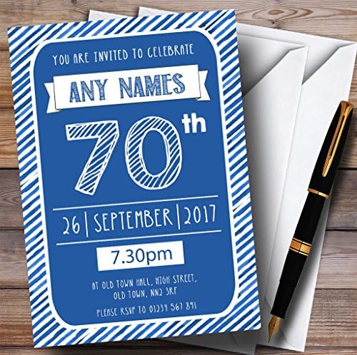 דקו פסים כחול -לבן הזמנות למסיבת יום הולדת בהתאמה אישית 70