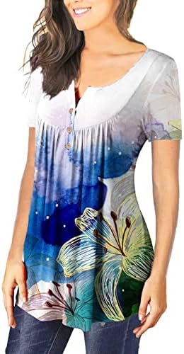 נשים טוניקת חולצות קיץ קצר שרוול חולצות לפרוע זורם כפתור עד חולצות קצר שרוולים מודפס טי חולצות