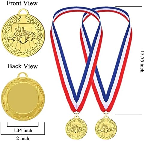 מדליות באולינג לילדים, 12 חבילות מדליית מתכת מוזהבת עם סרט ניילון של טריקולור, טובות מסיבות משחקי באולינג למבוגרים לילדים בנים