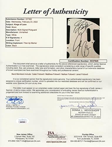 מלכי ליאון להקה מלאה חתימה חתומה פנדר טלקסטר גיטרה חשמלית עם ג 'יימס ספנס ג' יי. אס. איי מכתב אותנטיות - חתום על ידי כלב פולוויל, ג '