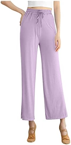 מכנסי רגל רחבים של בסיסיין לנשים מכנסי טרנינג רופפים מזדמנים מכנסיים עלייה גבוהה מכנסיים זורמים מכנסי טרניוט אימון נוח