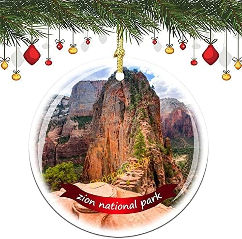עץ הפארק הלאומי ציון תלוי קישוט לחג המולד חרסינה חרסינה דו צדדית קישוט, 3 אינץ '