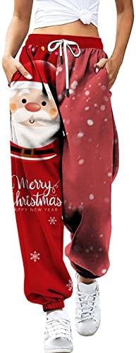 מכנסי הזיעה במותניים גבוהות לחג המולד נשים רצים תחתונים עם כיסים מכנסי טרקלין מכנסי ריצה רחבים