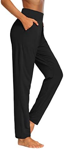 מכנסי יוגה של Sarin Mathews מכנסי יוגה קפלים רגל רחבה רופפת מכנסי טרקלין נוחים מכנסי טרנינג אימון לנשים עם כיסים
