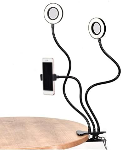 מהדק ראש כפול מילוי אור עם USB גמיש גמיש מנורת שולחן לעומק עם מחזיק טלפון מנורות קריאה ספסל עבודה גדול