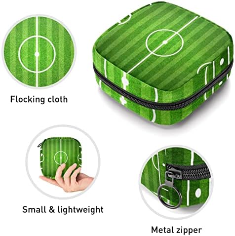 שקית אחסון מפיות סניטרית, שקית כרית, כיס כרית, תיק איפור קטן, דפוס פסי שדה כדורגל ירוק