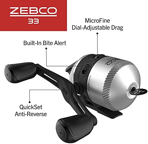 ZEBCO 33 סליל SPINCAST פלטינה, 5 מיסבי כדור, אנטי הפוך מיידי עם גרירה חלקה להתאמה לחיוג, הילוכים עוצמתיים של כל המתכת ומרופדים עם קו קג'ון