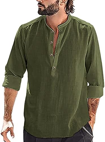 חולצות הנלי הגברים של XXBR כותנה כותנה כפתור שרוול ארוך V