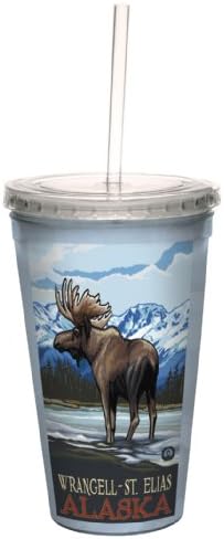 ברכות ללא עצים CC33276 Scenic Wrangell St. Elias Alias ​​Moose מאת Paul A. Lanquist Traveller Artful Traveller כוס מגניבה עם קש, 16 גרם