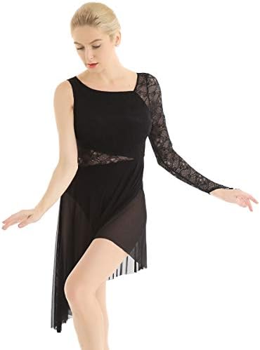 IEFIEL נשים שמלת ריקוד לירית למבוגרים שמלת גוף גוף שיפון א -סימטרי עם גוף גוף מחובר וחצאית נמוכה גבוהה