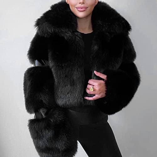 גודל שרוול פרוותי גודל ז'קט חם פו -וונג פלוס דמוי חיצוני מעיל קצר מעיל נשים מעיל נשים צדדי צדדי רוכסן