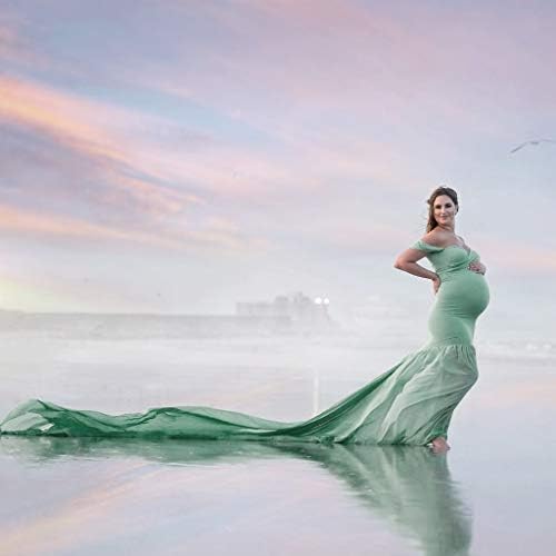 שמלות ליולדות של Lkchoose עבור פוטושוט נשים בהריון אבזרי צילום על כתף ללא שרוולים שמלת מקסי ארוכה ארוכה, ירוק, בגודל אחד