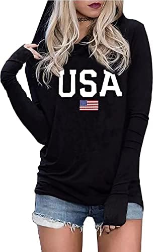 קפוצ'ון אופנה דגל אמריקאי לנשים לנשים ארהב חולצת טריקו גרפית דגל 4 ביולי.