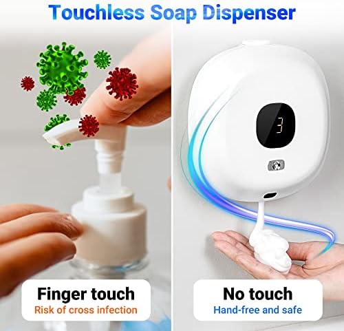 מתקן סבון יד אוטומטי מקציף מתקן סבון יד נטול מגע מתקן סבון קיר הר קיר נטען נטען סבון סבון לקצף לחדר אמבטיה, שיש ומטבח
