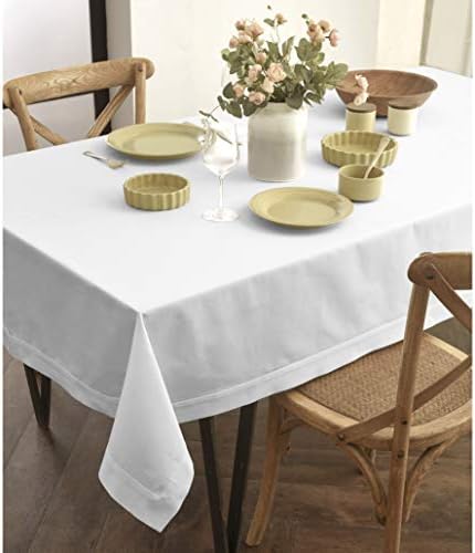 סולינו ביתי כותנה פשתן שולחן לבן לבן - 60 x 104 אינץ 'שולחן שולחן לאביב, קיץ, אוכל, מטבח, מקורה, חיצוני - רחיץ מכונה ועבודת יד מבד טבעי
