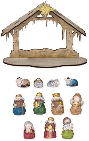משפחה ארוגה במרקם, חברים קדושים, חברים ויציבות 6 x 4.5 שרף מולד חג המולד מערך פסלון של 12
