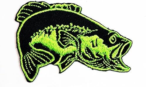 HHO שחור ירוק בס דיג דגים דגים פיתוי פיתוי וו מצויר טלאי ילד רקום טלאי DIY, אפליקציה חמודה תפור ברזל על טלאי מלאכה לילדים לזקים בגדים